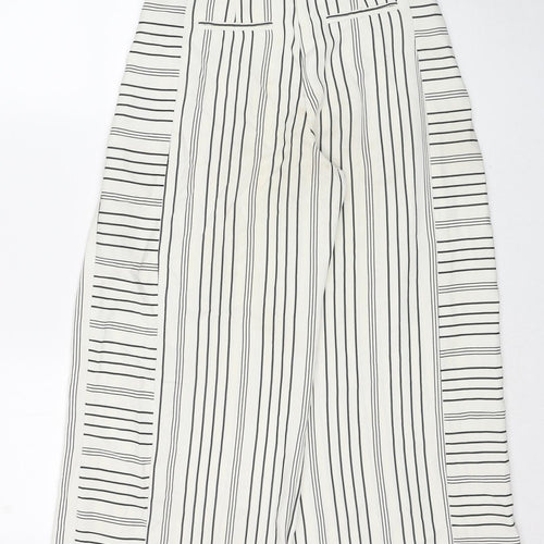 Topshop Womens White Striped Polyester Trousers Size 8 Regular Zip