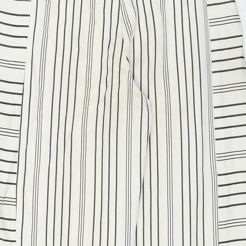Topshop Womens White Striped Polyester Trousers Size 8 Regular Zip