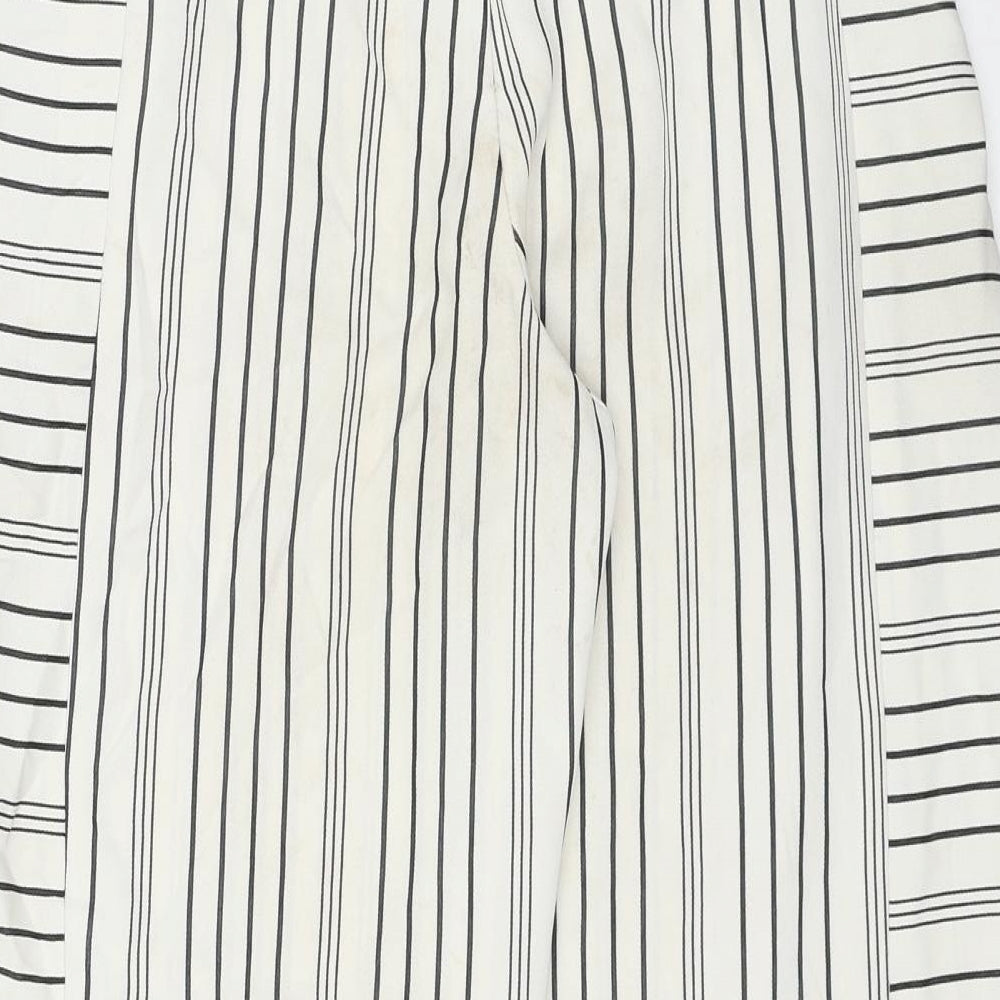 Topshop Womens White Striped Polyester Trousers Size 8 Regular Zip