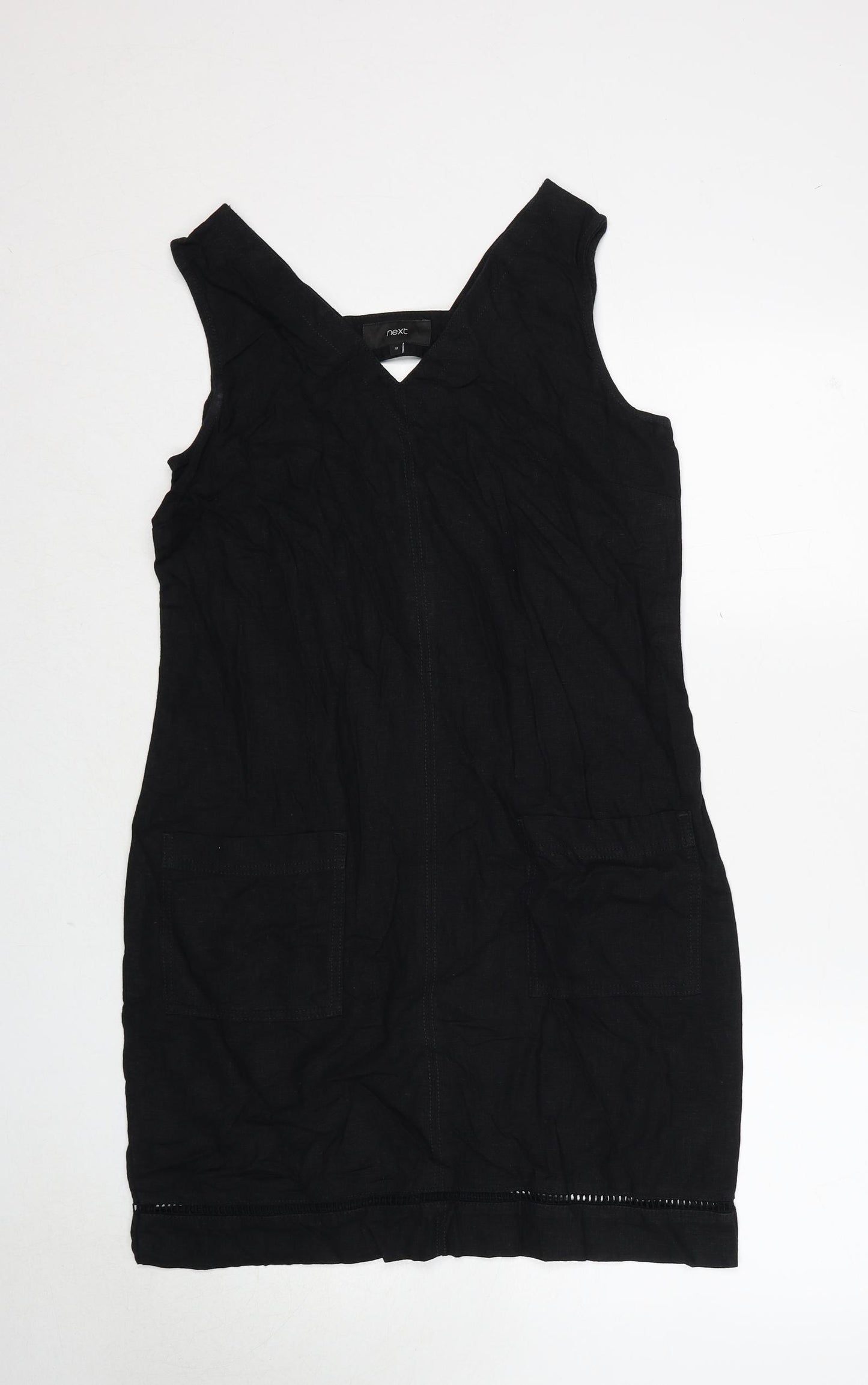 NEXT Womens Black Linen Tank Dress Size 10 V-Neck Pullover