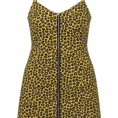 Nasty Gal Womens Yellow Animal Print Cotton Slip Dress Size 10 V-Neck Zip - Leopard Pattern