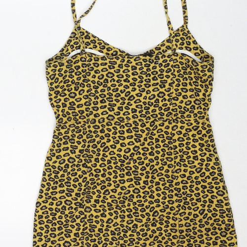 Nasty Gal Womens Yellow Animal Print Cotton Slip Dress Size 10 V-Neck Zip - Leopard Pattern