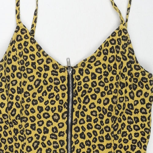 Nasty Gal Womens Yellow Animal Print Cotton Slip Dress Size 10 V-Neck Zip - Leopard Pattern