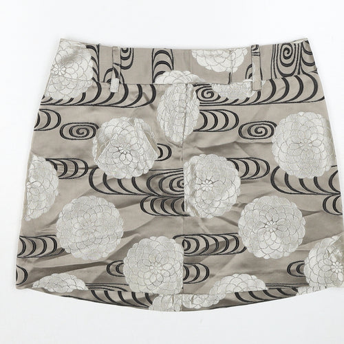 Oasis Womens Beige Geometric Acetate A-Line Skirt Size 8 Zip