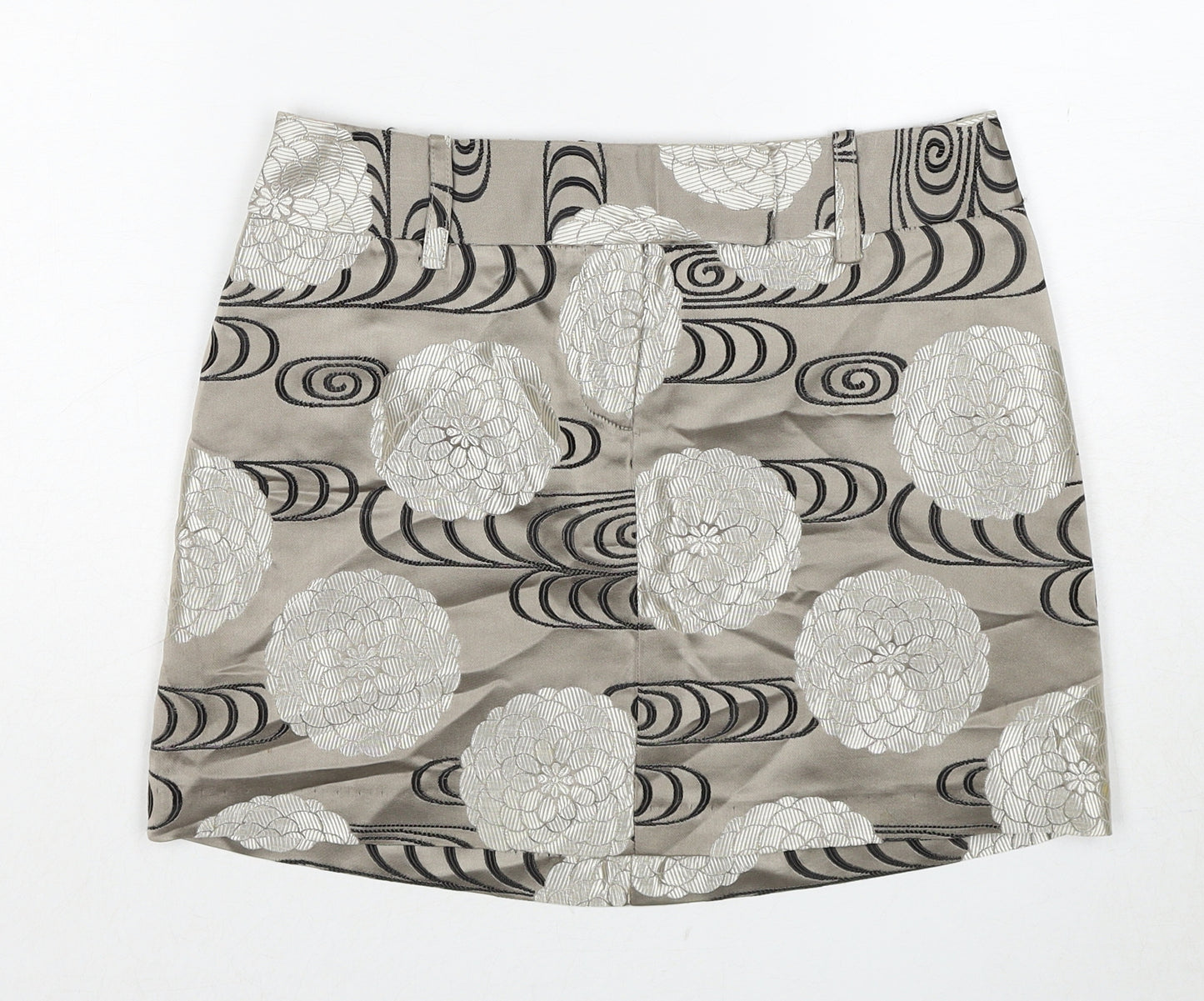 Oasis Womens Beige Geometric Acetate A-Line Skirt Size 8 Zip