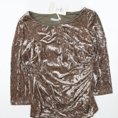 Gina Bacconi Womens Brown Polyester Basic Blouse Size 14 Boat Neck