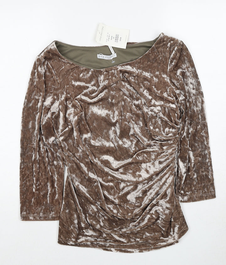 Gina Bacconi Womens Brown Polyester Basic Blouse Size 14 Boat Neck