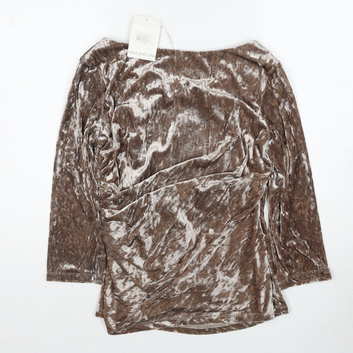 Gina Bacconi Womens Brown Polyester Basic Blouse Size 14 Boat Neck