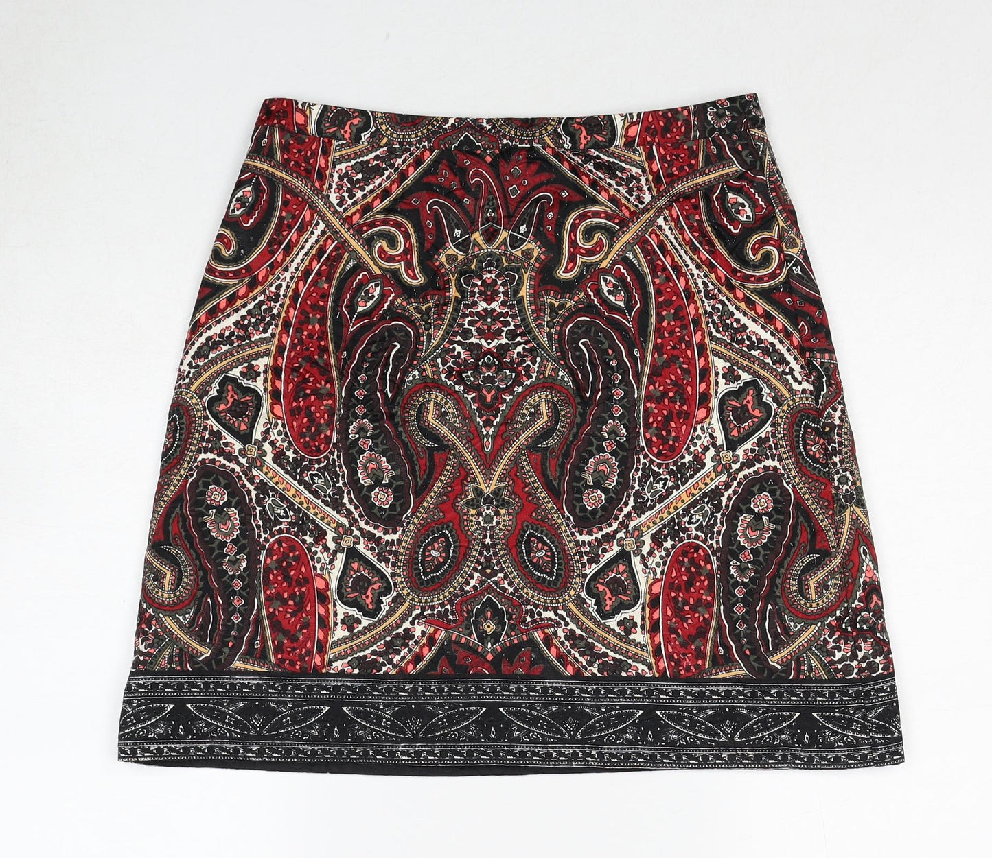Oasis Womens Multicoloured Paisley Polyester A-Line Skirt Size 10 Zip