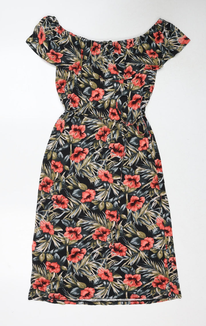 Oasis Womens Multicoloured Floral Viscose A-Line Size XS Off the Shoulder Pullover
