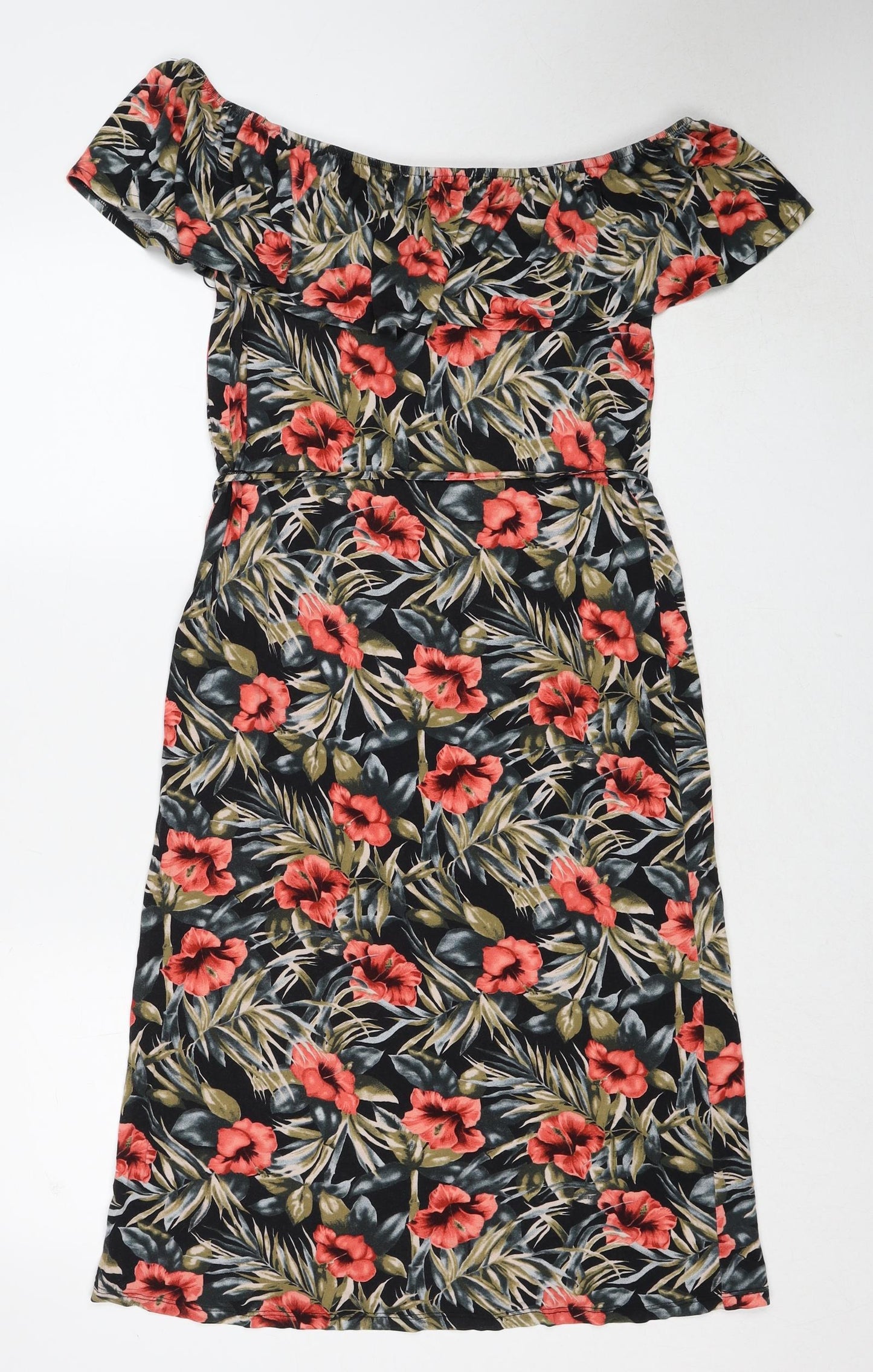 Oasis Womens Multicoloured Floral Viscose A-Line Size XS Off the Shoulder Pullover