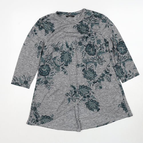 Roman Womens Grey Round Neck Floral Polyester Pullover Jumper Size 10