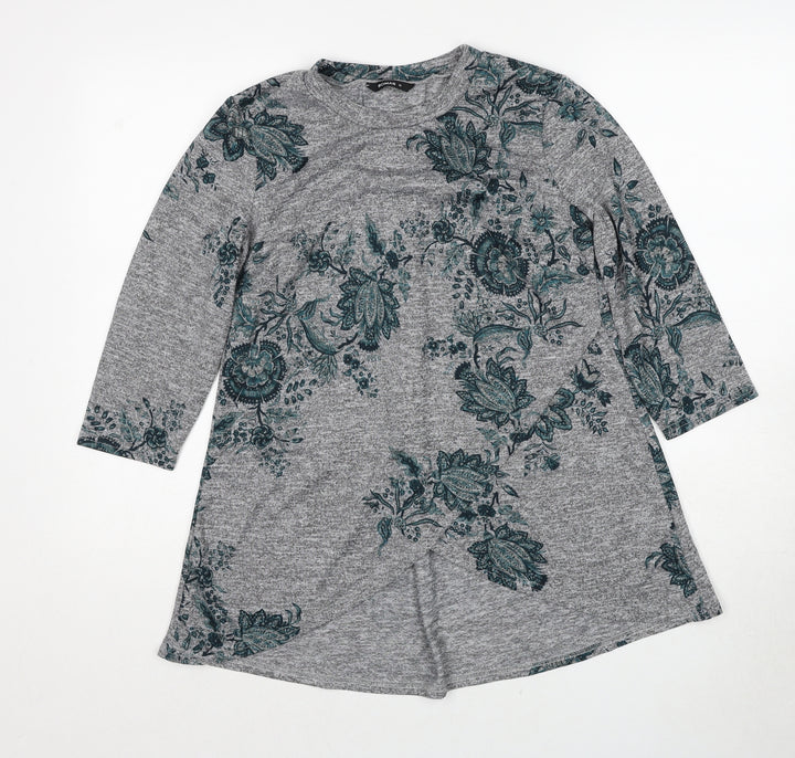 Roman Womens Grey Round Neck Floral Polyester Pullover Jumper Size 10