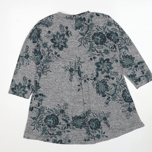Roman Womens Grey Round Neck Floral Polyester Pullover Jumper Size 10