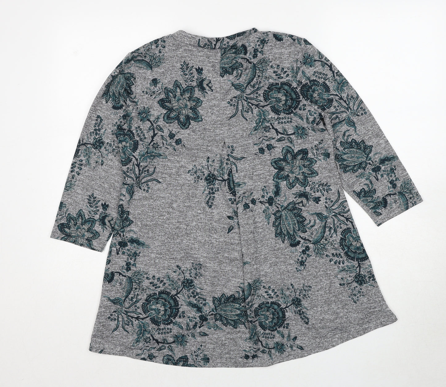 Roman Womens Grey Round Neck Floral Polyester Pullover Jumper Size 10