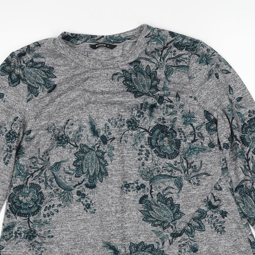 Roman Womens Grey Round Neck Floral Polyester Pullover Jumper Size 10