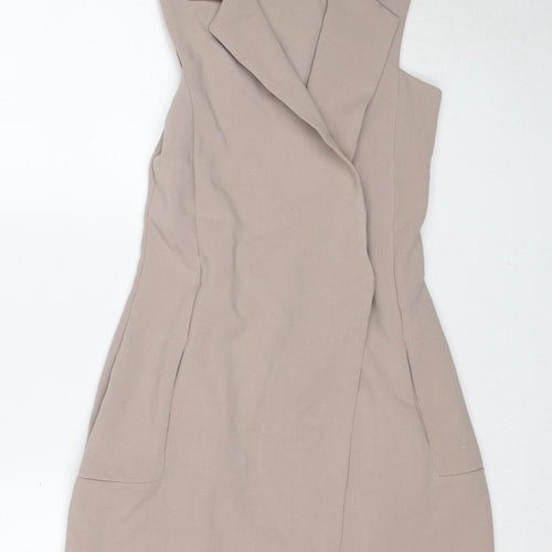 ASOS Womens Beige Polyester Wrap Dress Size 6 V-Neck Button