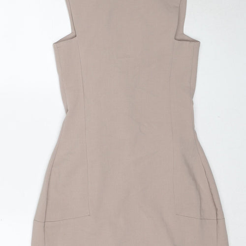 ASOS Womens Beige Polyester Wrap Dress Size 6 V-Neck Button