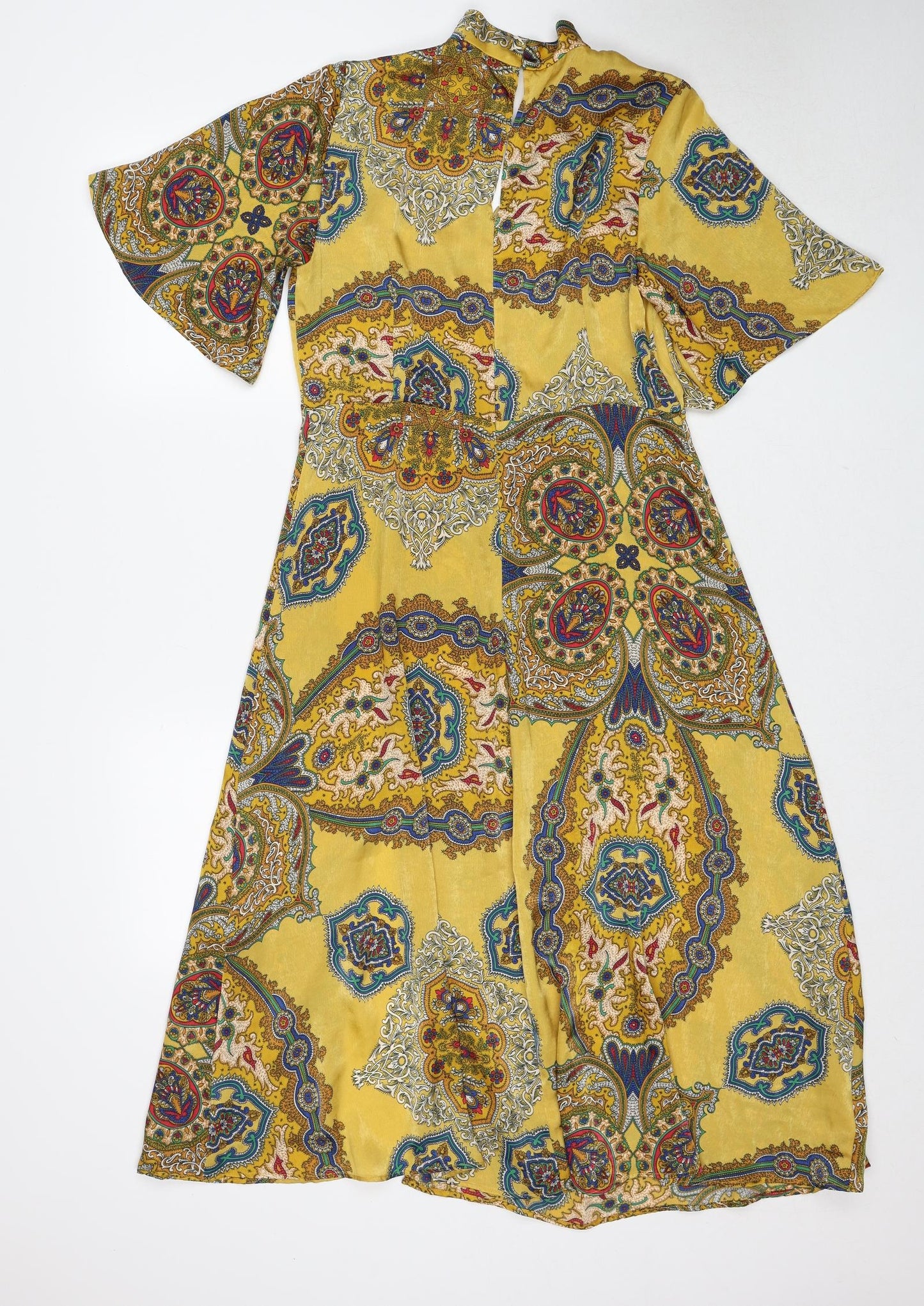 Zara Womens Yellow Geometric Polyester Trapeze & Swing Size M Round Neck Zip