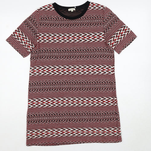 River Island Womens Red Geometric Polyester Shift Size 8 Round Neck Pullover