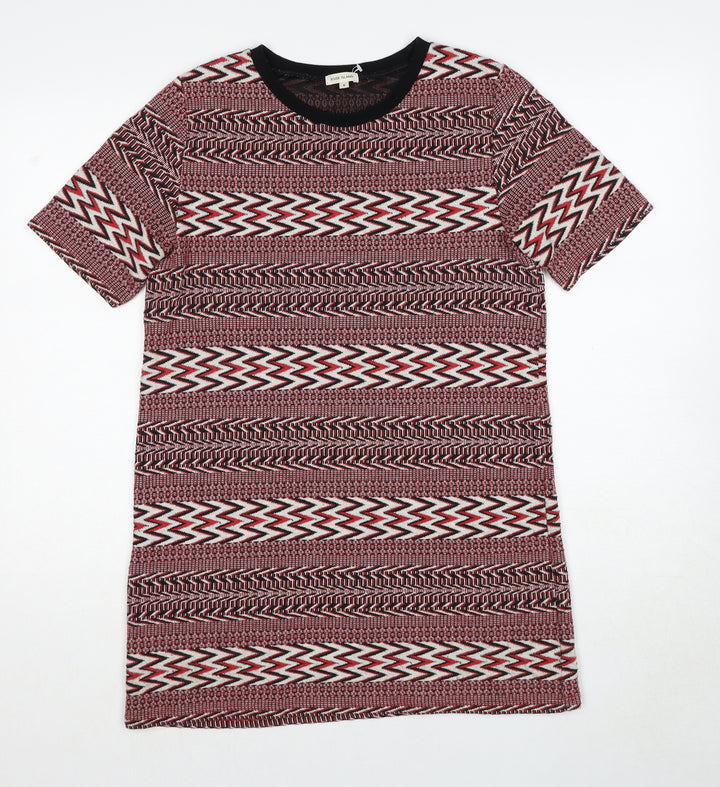 River Island Womens Red Geometric Polyester Shift Size 8 Round Neck Pullover