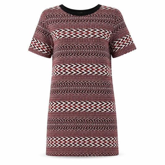 Front view of River Island women’s red geometric polyester shift, size UK 8, round neck pullover