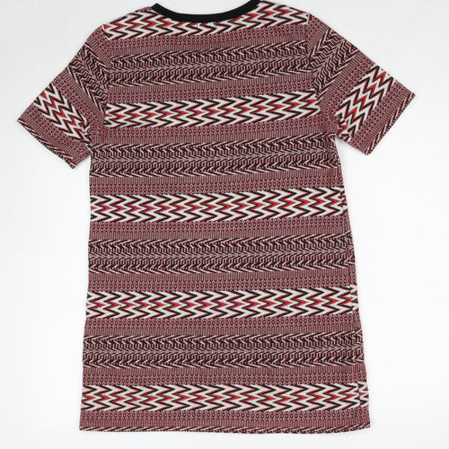 River Island Womens Red Geometric Polyester Shift Size 8 Round Neck Pullover