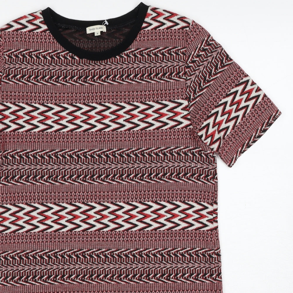 River Island Womens Red Geometric Polyester Shift Size 8 Round Neck Pullover