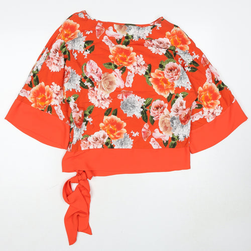 Dorothy Perkins Womens Red Floral Viscose Basic Blouse Size 8 Boat Neck - Tie Side Detail