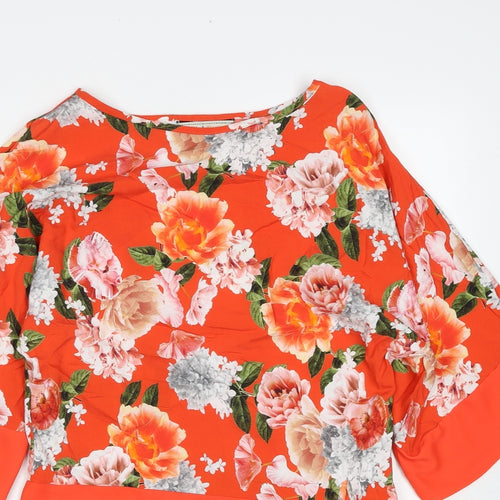 Dorothy Perkins Womens Red Floral Viscose Basic Blouse Size 8 Boat Neck - Tie Side Detail