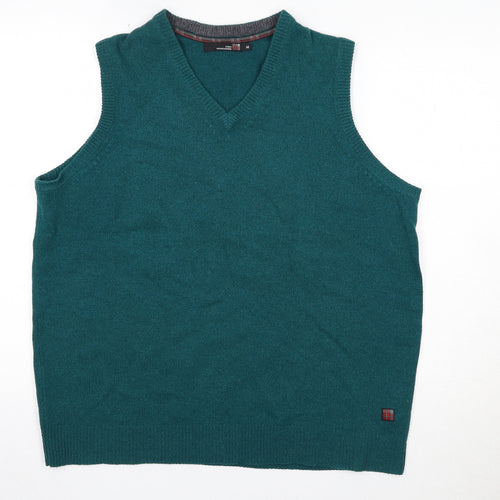 EWM Mens Green V-Neck Wool Vest Jumper Size M Sleeveless