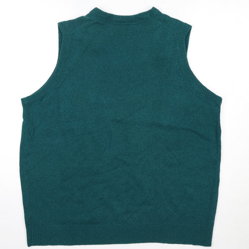 EWM Mens Green V-Neck Wool Vest Jumper Size M Sleeveless