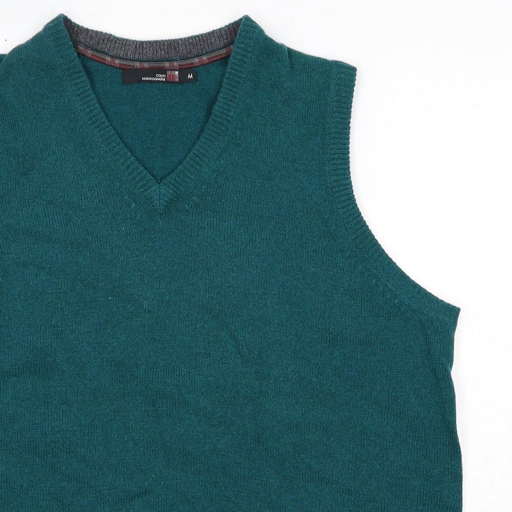 EWM Mens Green V-Neck Wool Vest Jumper Size M Sleeveless