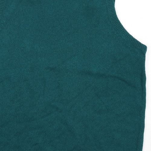 EWM Mens Green V-Neck Wool Vest Jumper Size M Sleeveless