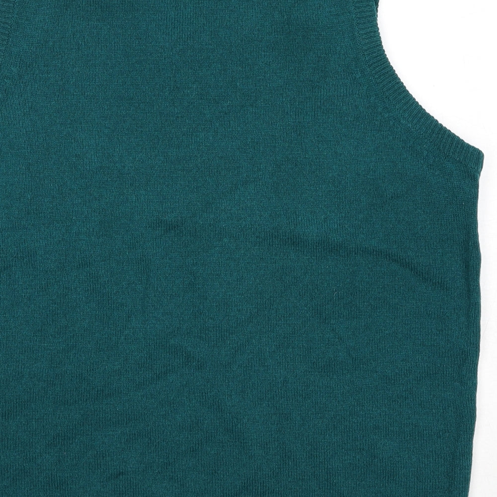 EWM Mens Green V-Neck Wool Vest Jumper Size M Sleeveless