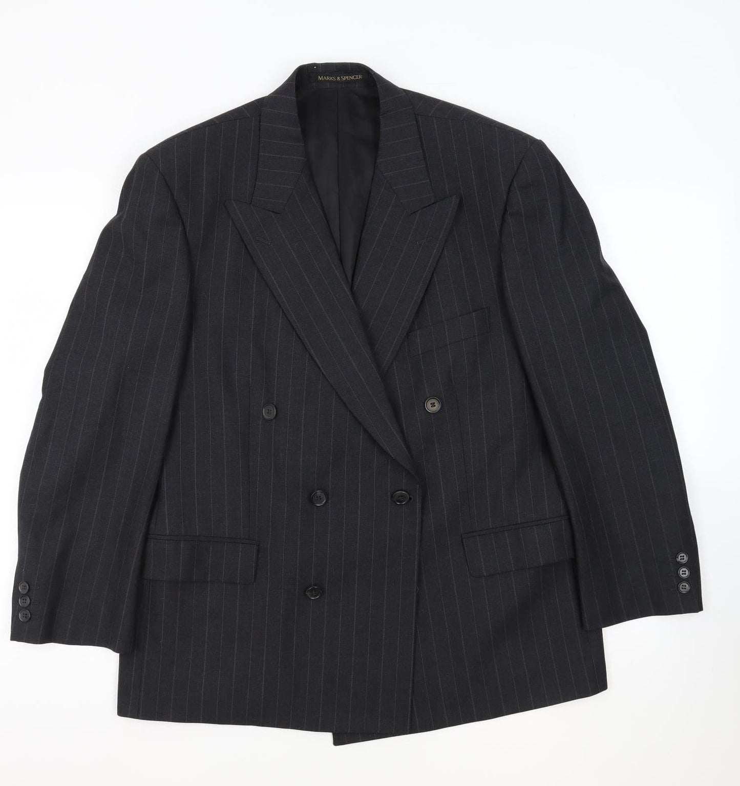 Marks and Spencer Mens Grey Striped Wool Jacket Suit Jacket Size 42 Regular