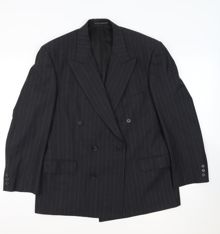 Marks and Spencer Mens Grey Striped Wool Jacket Suit Jacket Size 42 Regular