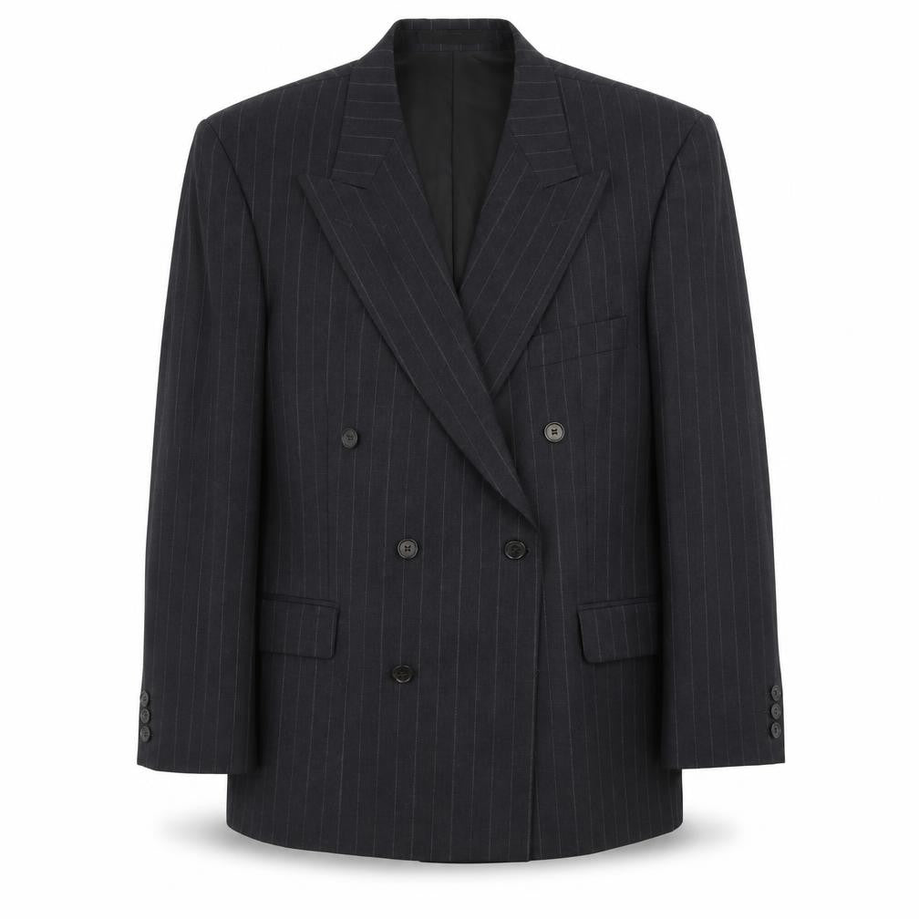 Front view of Marks & Spencer men’s grey striped wool jacket suit jacket, size 42, regular