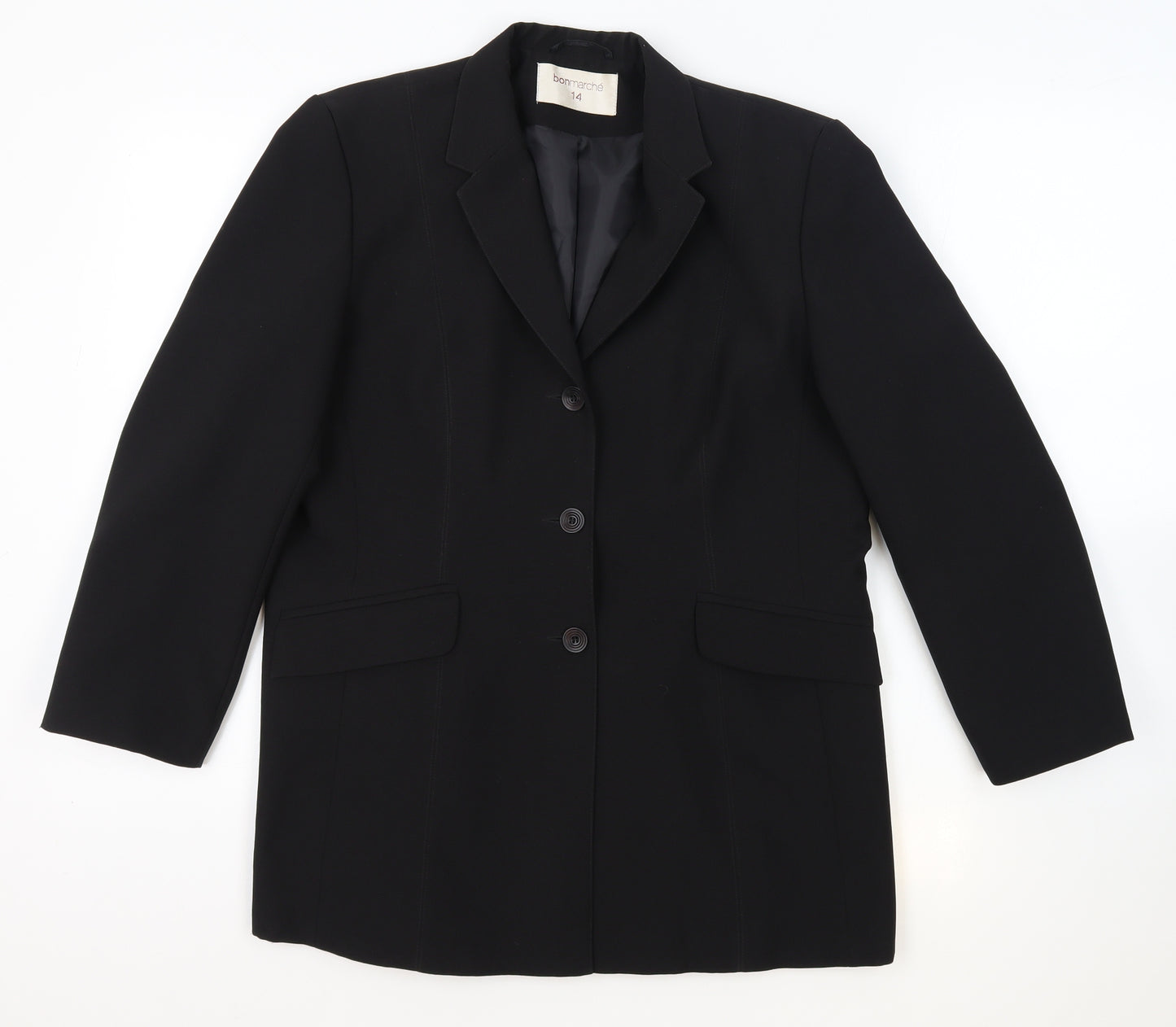 Bon Marche Womens Black Polyester Jacket Blazer Size 14