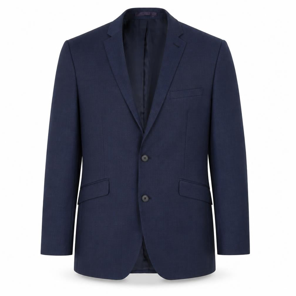 Front view of Racing Green men’s blue wool jacket suit jacket, size 40, regular