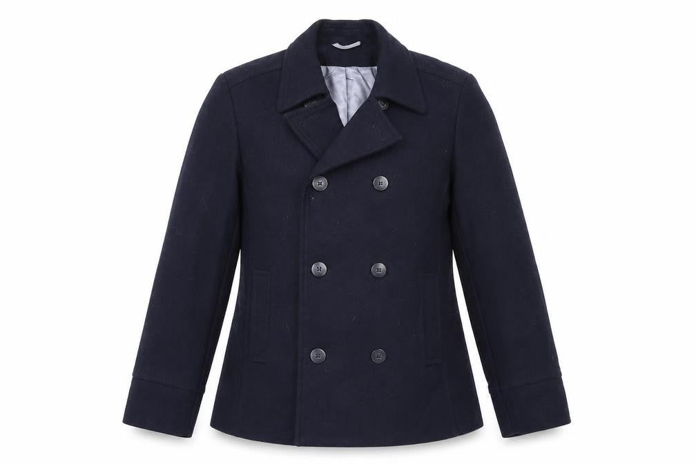 Front view of Marks & Spencer women’s blue jacket, size UK 12, button