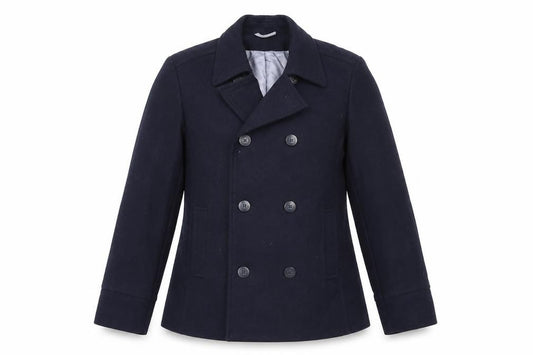 Front view of Marks & Spencer women’s blue jacket, size UK 12, button