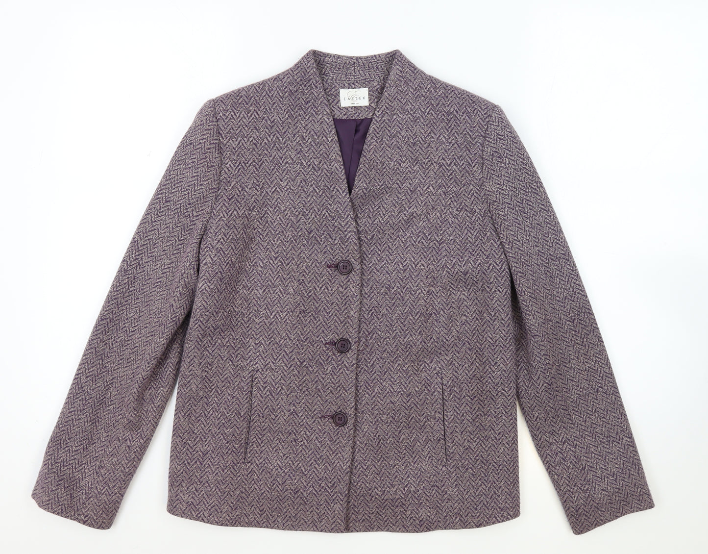 Eastex Womens Purple Herringbone Acrylic Jacket Blazer Size 12