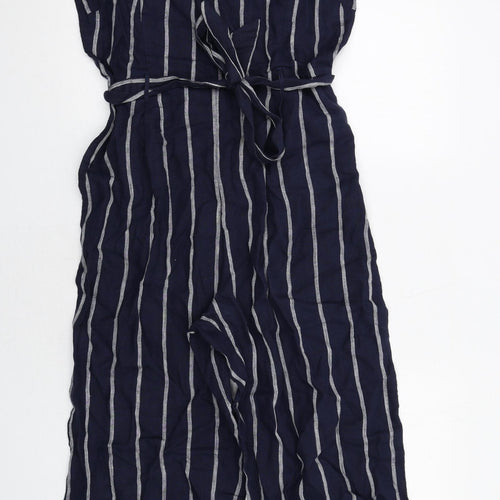 Phase Eight Womens Blue Striped Cotton Jumpsuit One-Piece Size 12 Zip