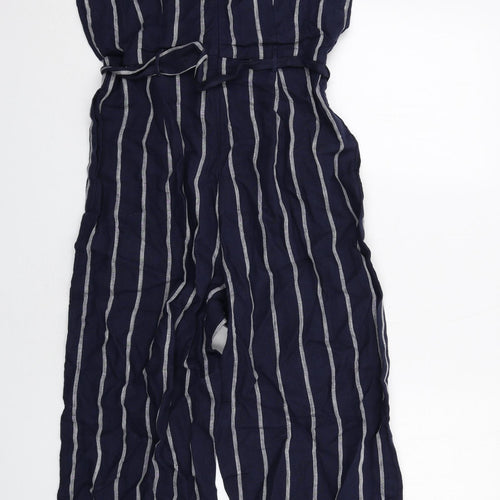 Phase Eight Womens Blue Striped Cotton Jumpsuit One-Piece Size 12 Zip