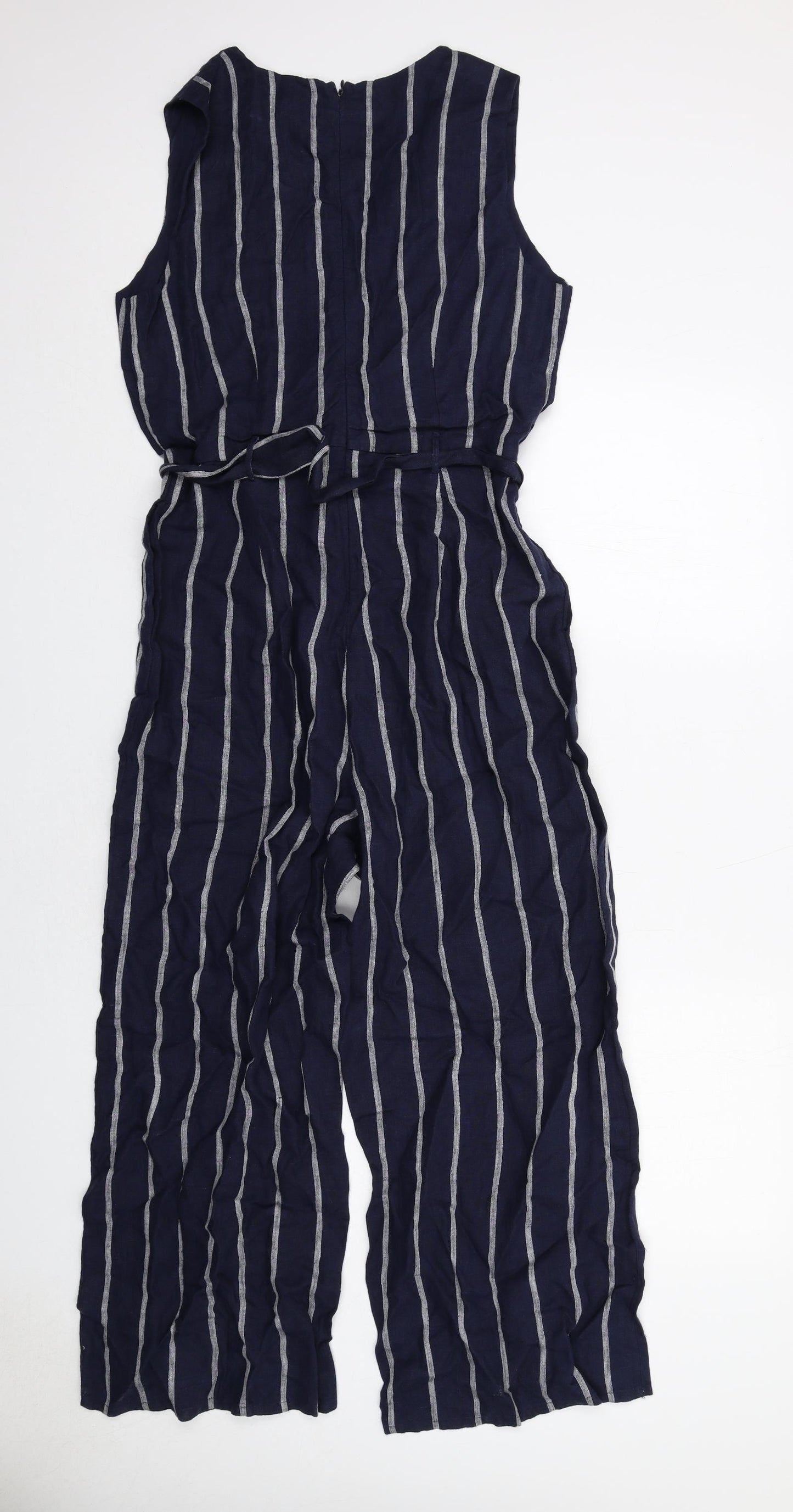 Phase Eight Womens Blue Striped Cotton Jumpsuit One-Piece Size 12 Zip