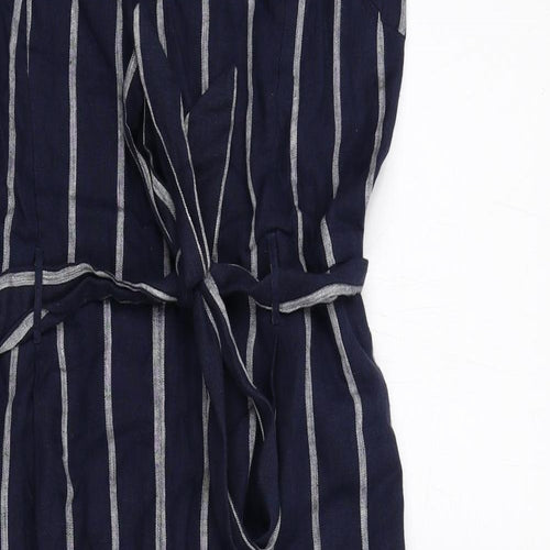 Phase Eight Womens Blue Striped Cotton Jumpsuit One-Piece Size 12 Zip