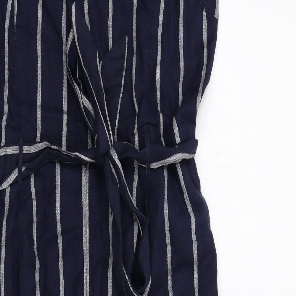 Phase Eight Womens Blue Striped Cotton Jumpsuit One-Piece Size 12 Zip
