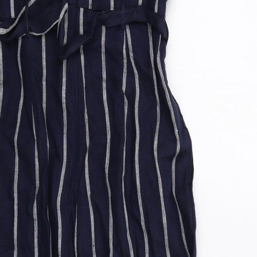 Phase Eight Womens Blue Striped Cotton Jumpsuit One-Piece Size 12 Zip