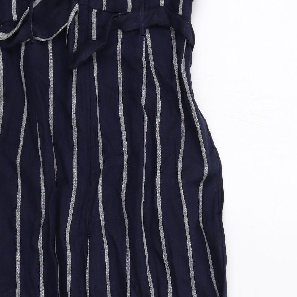 Phase Eight Womens Blue Striped Cotton Jumpsuit One-Piece Size 12 Zip